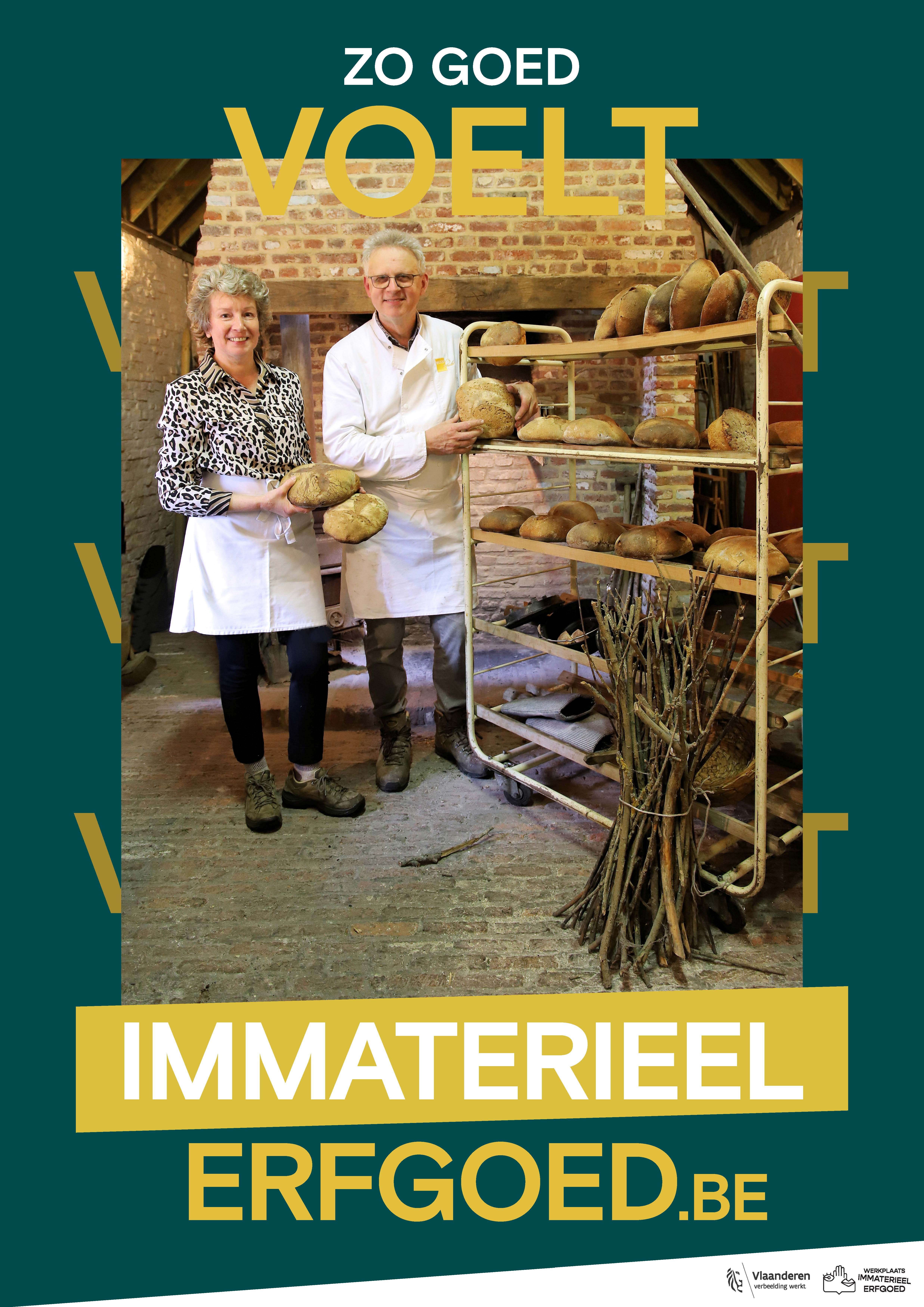 Voorbeeldposter campagne zo goed voelt erfgoed: Broodbakken in een houtoven