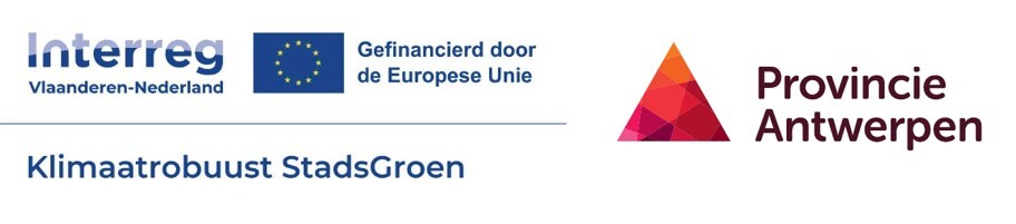 Projectlogo Klimaatrobuust stadsgroen en logo provincie Antwerpen