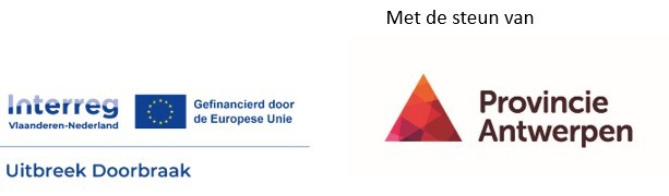 Logo project Uitbreek Doorbraak en logo provincie Antwerpen