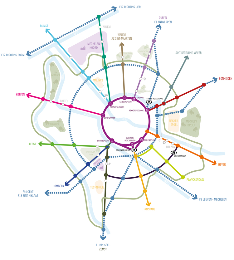 Een metroplan dat de verschillende wijkroutes weergeeft
