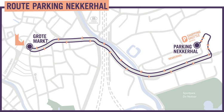 Route tussen Shopping Shuttle en parking Nekkerhal