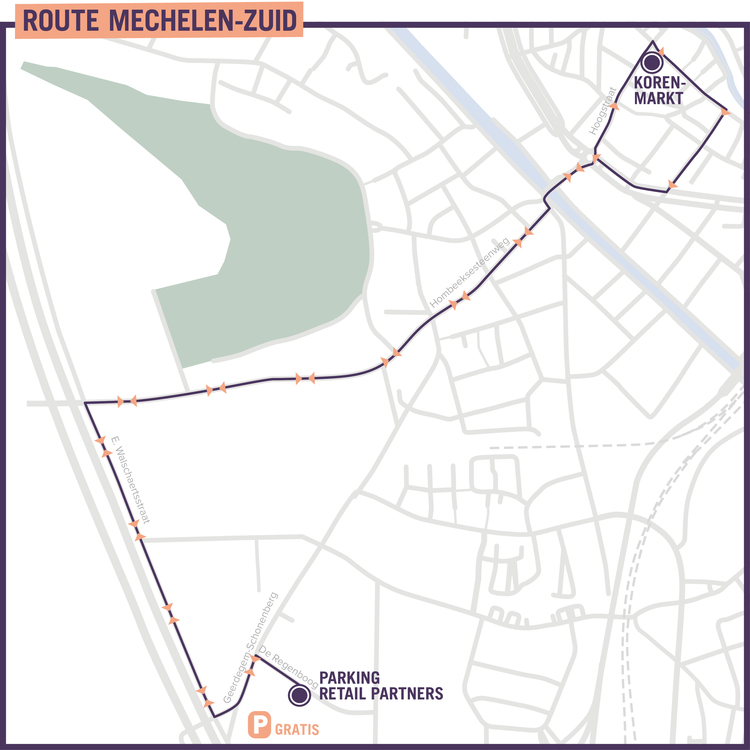 Shopping shuttle route Mechelen Zuid binnenstad