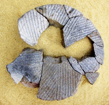 De aangetroffen (fragmenten van een) molensteen