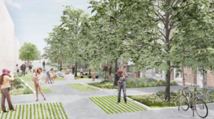&copy;OKRA. De nieuwe Paardenkerkhofstraat gaat voor een klimaatvriendelijk straatbeeld.