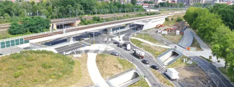 Overzicht van het knooppunt met de tangent en de Jubellaan.